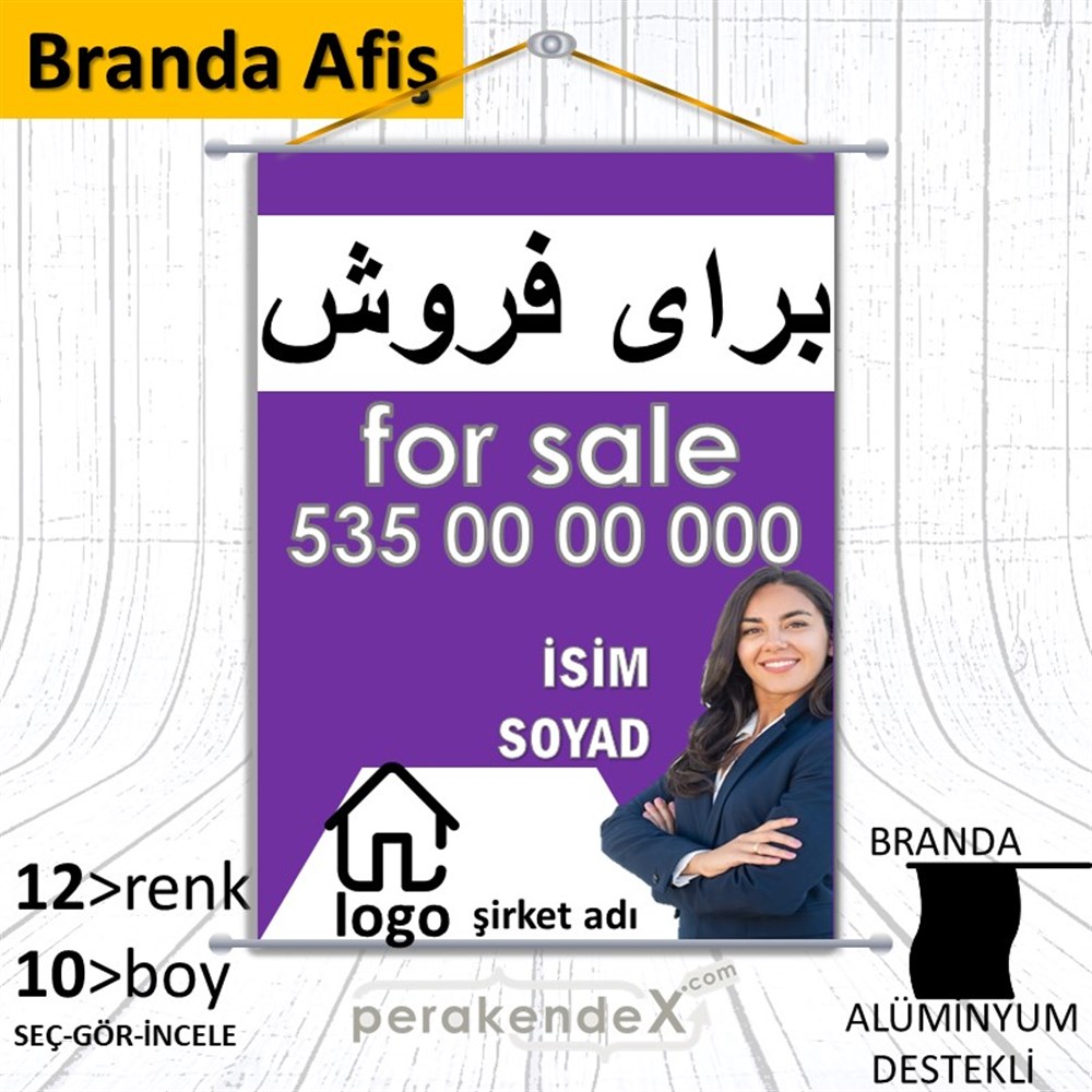 İranca Farsça Satılık Yazısı 102 BRANDA POSTER,  AFİŞ -dikdörtgen,tek yön baskıbranda poster,  afiş