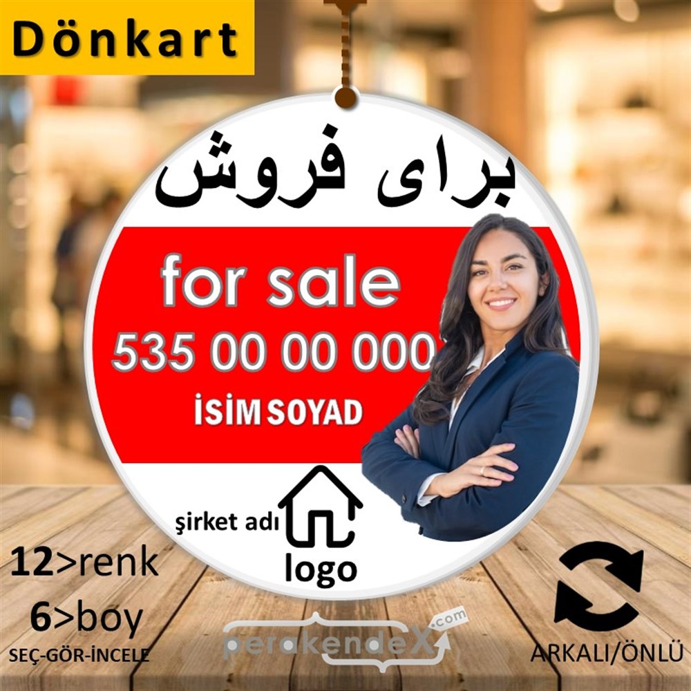 İranca Farsça Satılık Yazısı 102 DÖNKART -oval,çift yön baskıdön-kart