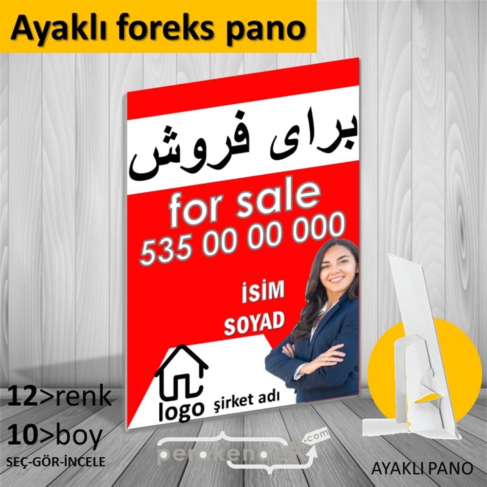 İranca Farsça Satılık Yazısı 102 KARTON AYAKLI POSTER,  PANO -dikdörtgen,tek yön baskıkarton ayaklı poster,  pano