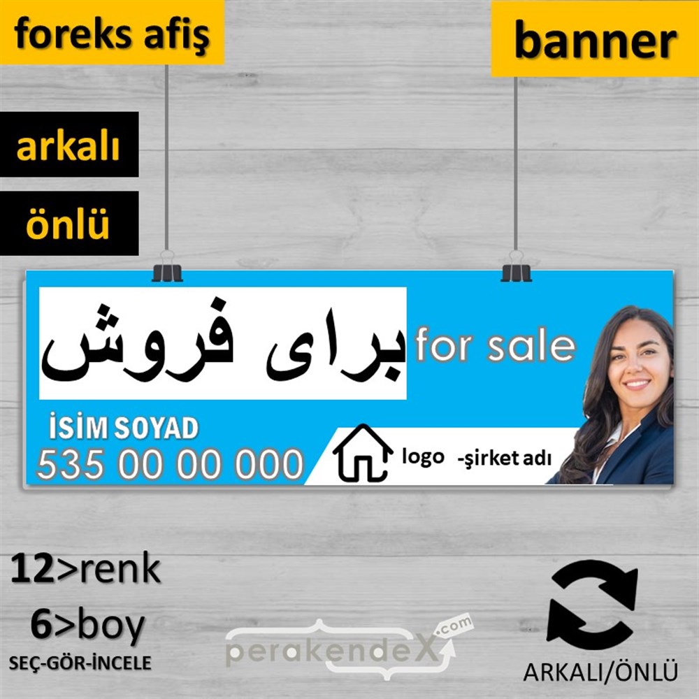 İranca Farsça Satılık Yazısı 102 SERT PLASTİK POSTER,  AFİŞ (BANNER) -dikdörtgen,çift yön baskısert plastik poster,  afiş