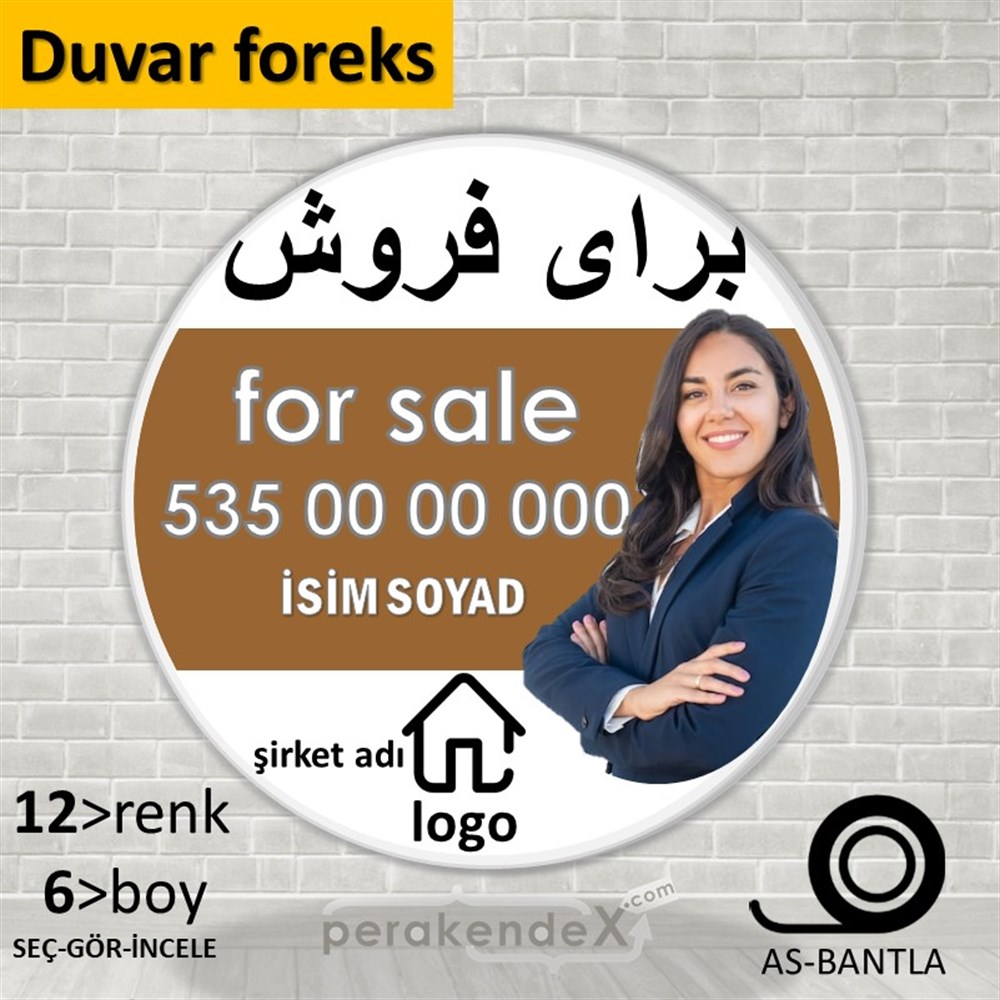 İranca Farsça Satılık Yazısı 102 SERT PLASTİK POSTER,  AFİŞ -oval,tek yön baskısert plastik poster,  afiş