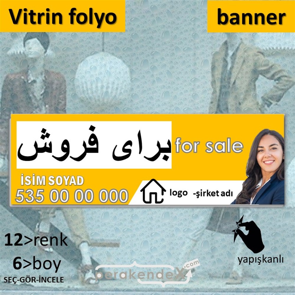 İranca Farsça Satılık Yazısı 102 VİTRİN, CAM FOLYO,  VİNİL (BANNER) -dikdörtgen,tek yön baskıvitrin - cam folyo,  vinil