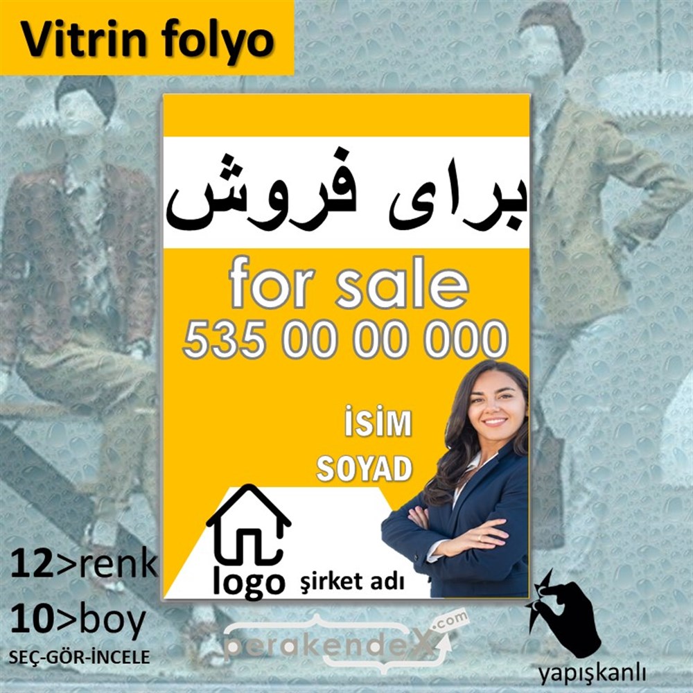 İranca Farsça Satılık Yazısı 102 VİTRİN - CAM FOLYO,  VİNİL -dikdörtgen,tek yön baskıvitrin - cam folyo,  vinil