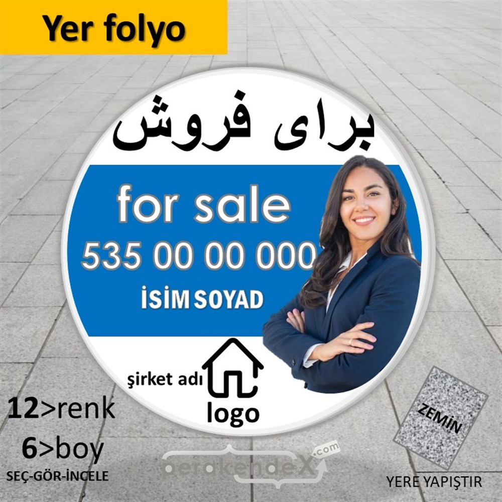 İranca Farsça Satılık Yazısı 102 YER - ZEMİN FOLYO,  VİNİL -oval,tek yön baskıyer - zemin folyo,  vinil