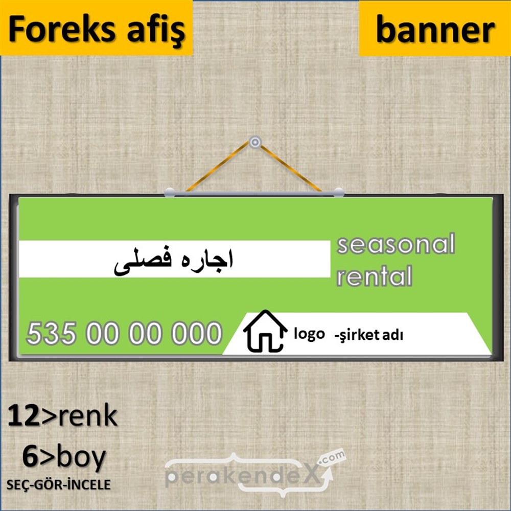İranca Farsça Sezonluk Kiralık Yazısı 004 SERT PLASTİK POSTER,  AFİŞ (BANNER) -dikdörtgen,tek yön baskısert plastik poster,  afiş