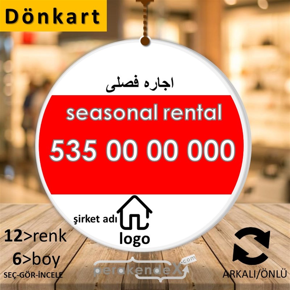 İranca Farsça Sezonluk Kiralık Yazısı 004 DÖNKART -oval,çift yön baskıdön-kart