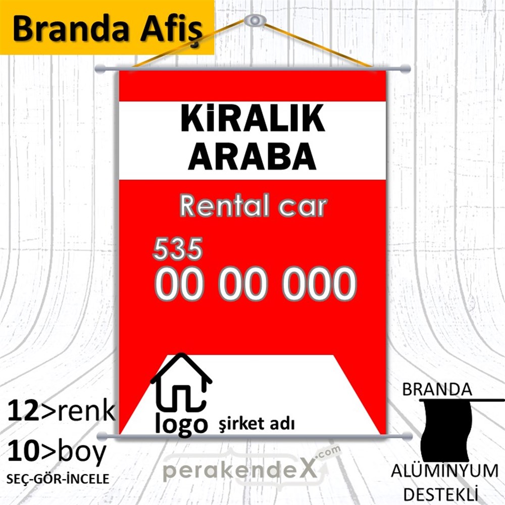 Kiralık Araba Yazısı 004 BRANDA POSTER,  AFİŞ -dikdörtgen,tek yön baskıbranda poster,  afiş