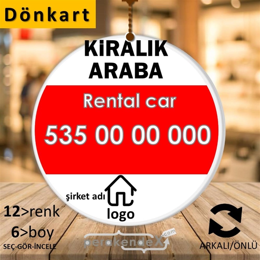 Kiralık Araba Yazısı 004 DÖNKART -oval,çift yön baskıdön-kart
