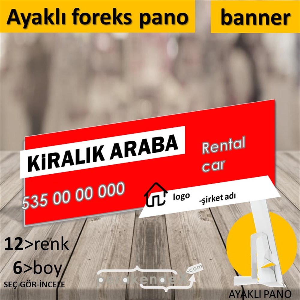 Kiralık Araba Yazısı 004 KARTON AYAKLI POSTER,  PANO (BANNER) -dikdörtgen,tek yön baskıkarton ayaklı poster,  pano