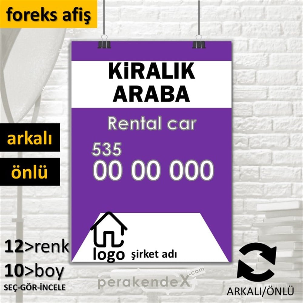 Kiralık Araba Yazısı 004 SERT PLASTİK POSTER,  AFİŞ -dikdörtgen,çift yön baskısert plastik poster,  afiş