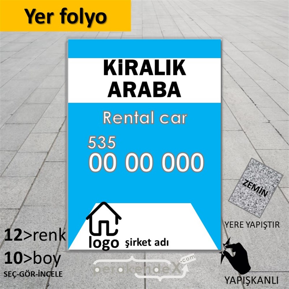 Kiralık Araba Yazısı 004 YER - ZEMİN FOLYO,  VİNİL -dikdörtgen,tek yön baskıyer - zemin folyo,  vinil
