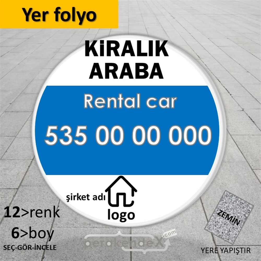 Kiralık Araba Yazısı 004 YER - ZEMİN FOLYO,  VİNİL -oval,tek yön baskıyer - zemin folyo,  vinil