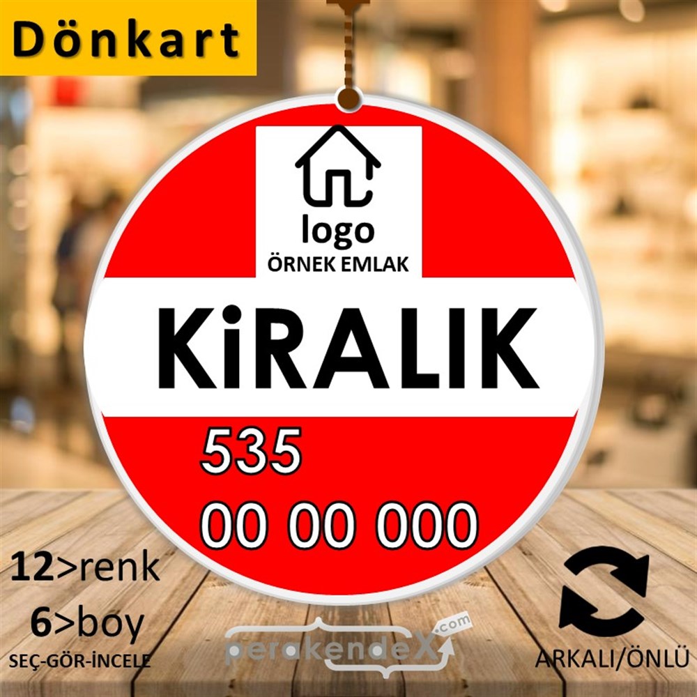 Kiralık Yazısı 001 DÖNKART -oval,çift yön baskıdön-kart