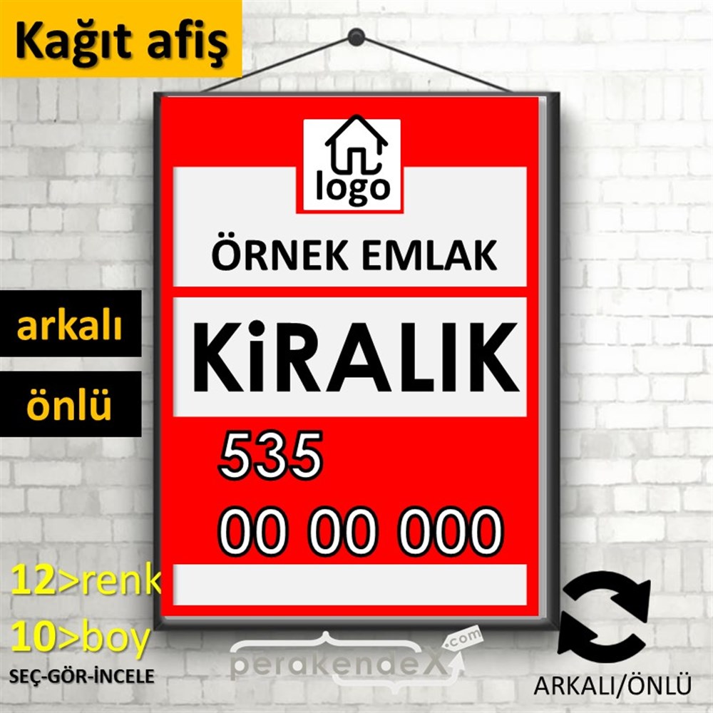 Kiralık Yazısı 001 KAĞIT POSTER,  AFİŞ -dikdörtgen,çift yön baskıkağıt poster,  afiş