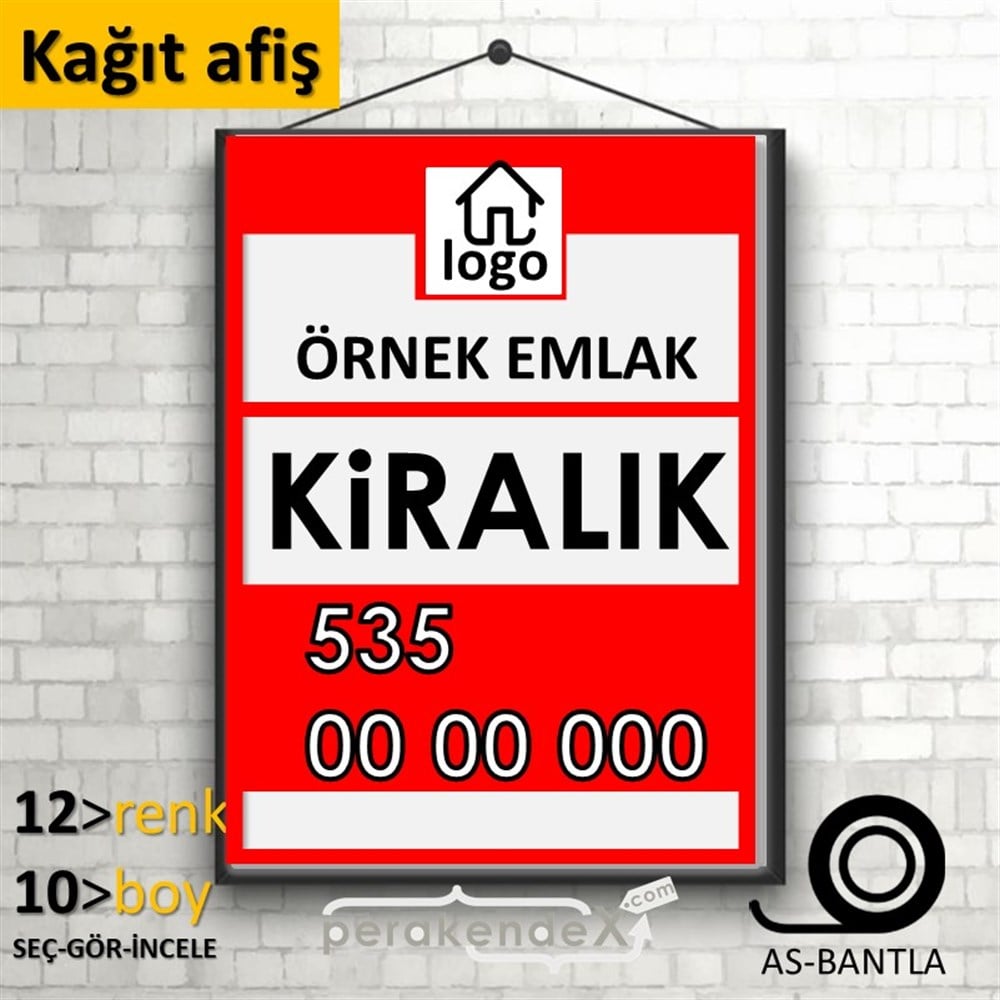 Kiralık Yazısı 001 KAĞIT POSTER,  AFİŞ -dikdörtgen,tek yön baskıkağıt poster,  afiş