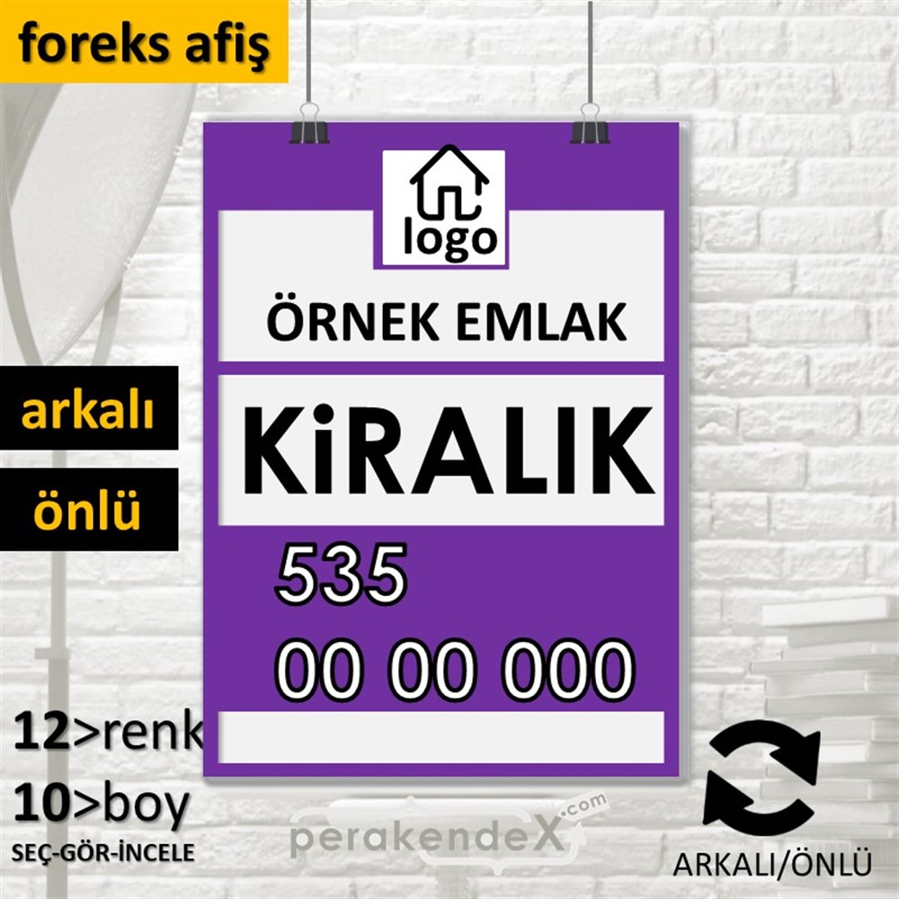 Kiralık Yazısı 001 SERT PLASTİK POSTER,  AFİŞ -dikdörtgen,çift yön baskısert plastik poster,  afiş