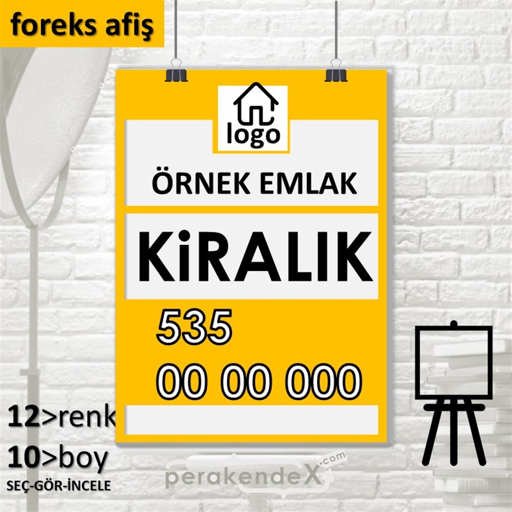 Kiralık Yazısı 001 SERT PLASTİK POSTER,  AFİŞ -dikdörtgen,tek yön baskısert plastik poster,  afiş