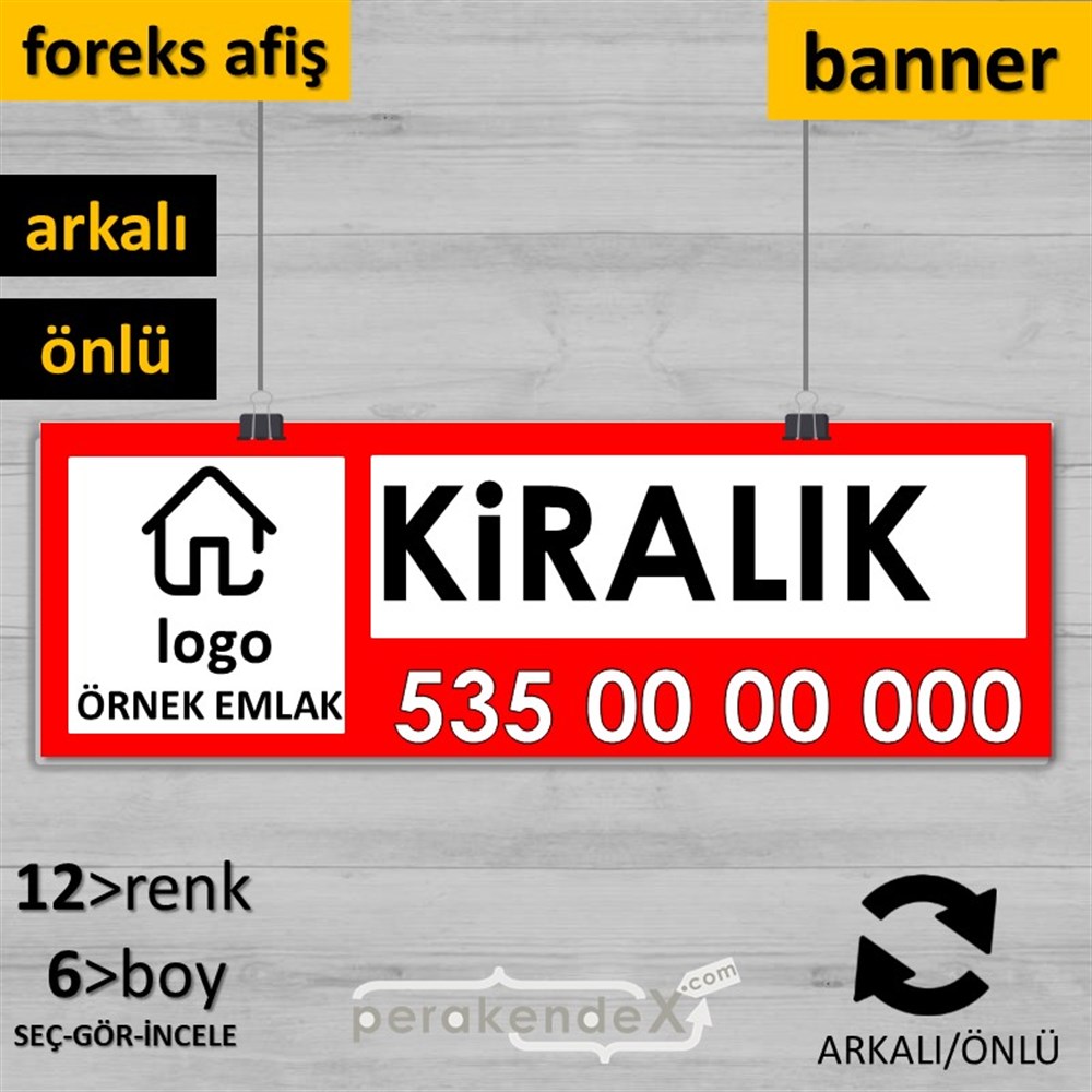 Kiralık Yazısı 001 SERT PLASTİK POSTER,  AFİŞ (BANNER) -dikdörtgen,çift yön baskısert plastik poster,  afiş
