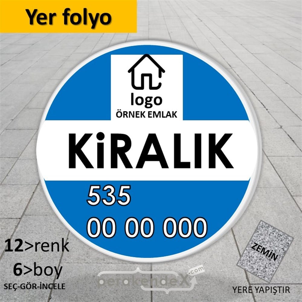 Kiralık Yazısı 001 YER - ZEMİN FOLYO,  VİNİL -oval,tek yön baskıyer - zemin folyo,  vinil