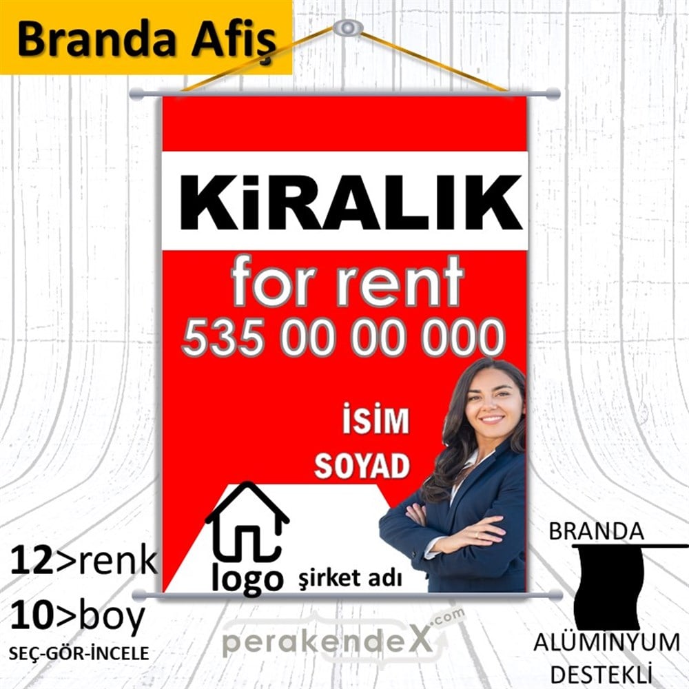 Kiralık Yazısı 002 BRANDA POSTER,  AFİŞ -dikdörtgen,tek yön baskıbranda poster,  afiş