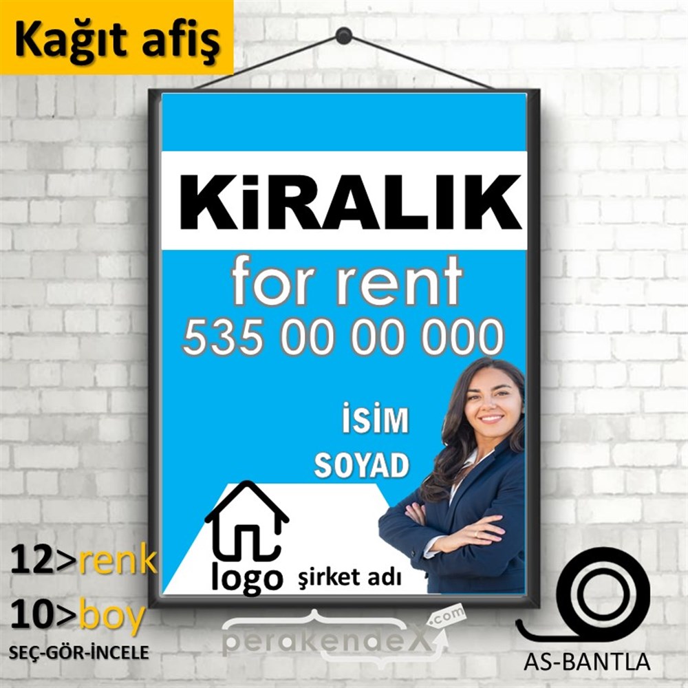 Kiralık Yazısı 002 KAĞIT POSTER,  AFİŞ -dikdörtgen,tek yön baskıkağıt poster,  afiş