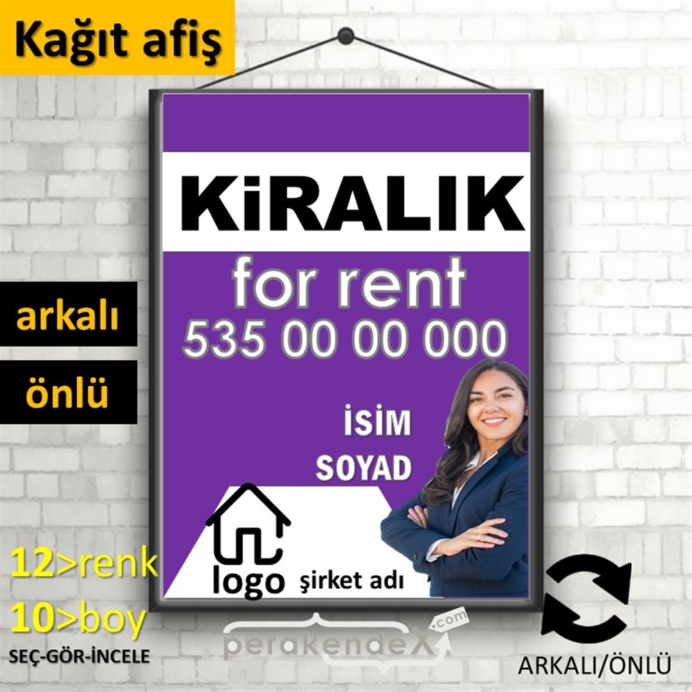 Kiralık Yazısı 002 KAĞIT POSTER,  AFİŞ -dikdörtgen,çift yön baskıkağıt poster,  afiş