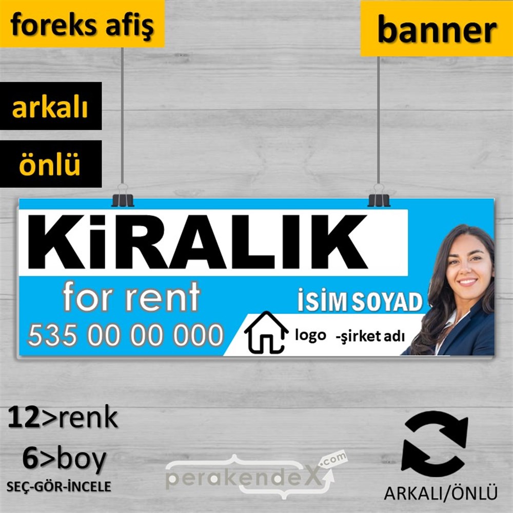 Kiralık Yazısı 002 SERT PLASTİK POSTER,  AFİŞ (BANNER) -dikdörtgen,çift yön baskısert plastik poster,  afiş