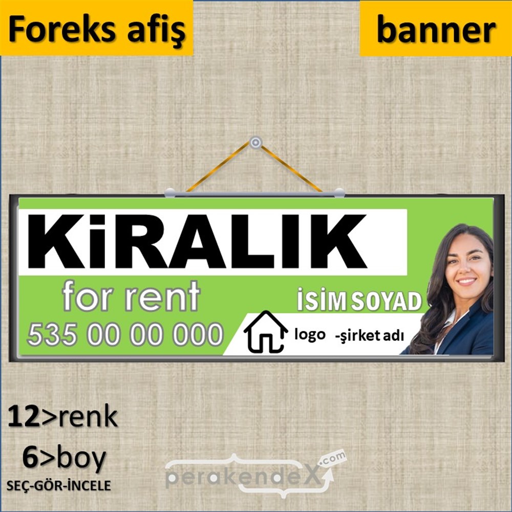 Kiralık Yazısı 002 SERT PLASTİK POSTER,  AFİŞ (BANNER) -dikdörtgen,tek yön baskısert plastik poster,  afiş