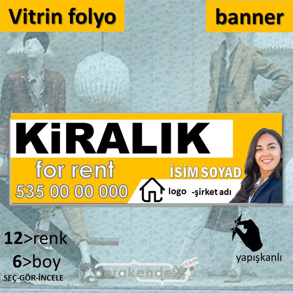 Kiralık Yazısı 002 VİTRİN, CAM FOLYO,  VİNİL (BANNER) -dikdörtgen,tek yön baskıvitrin - cam folyo,  vinil