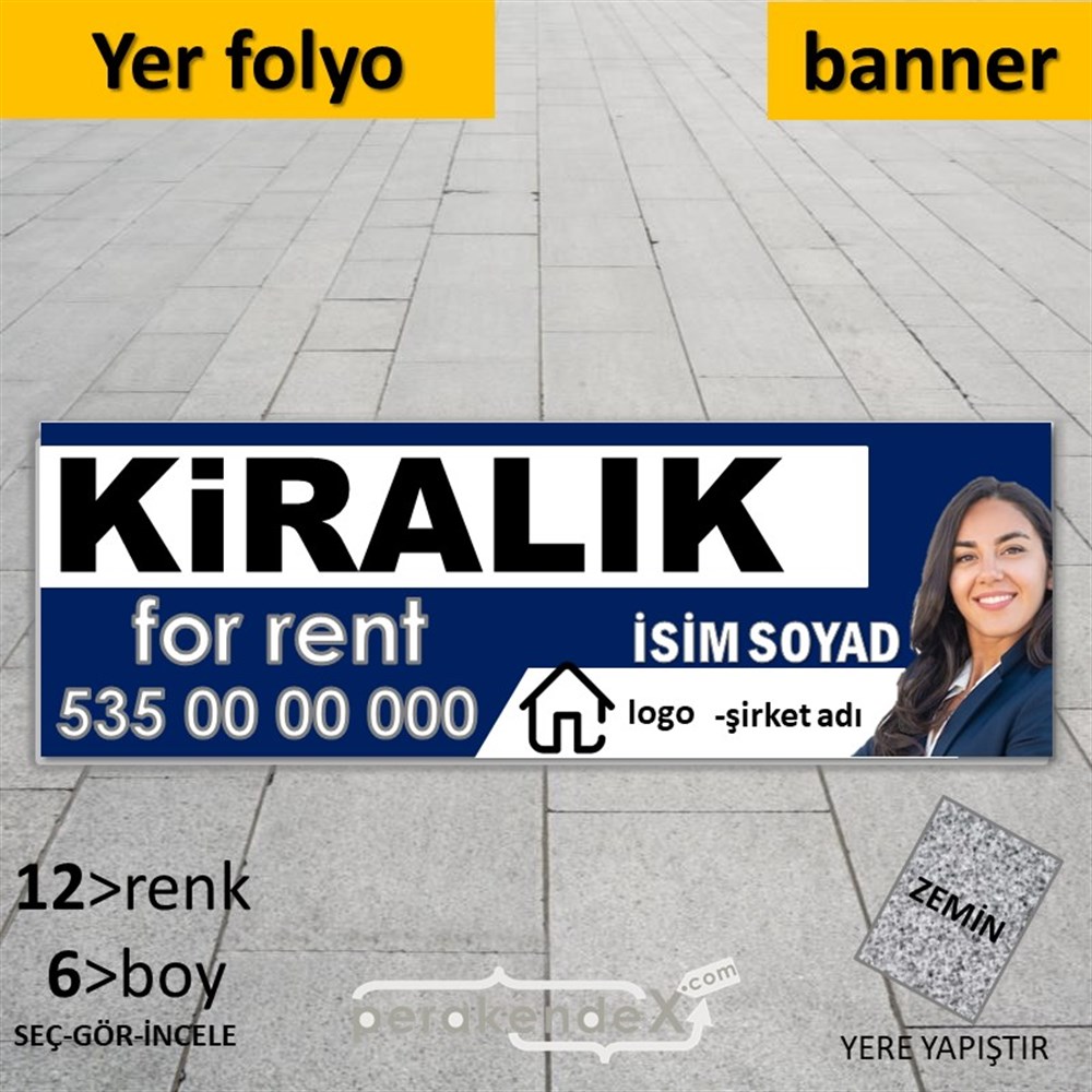 Kiralık Yazısı 002 YER - ZEMİN FOLYO,  VİNİL (BANNER) -dikdörtgen,tek yön baskıyer - zemin folyo,  vinil