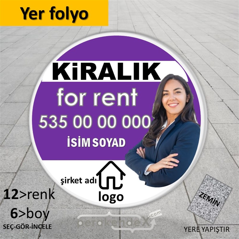 Kiralık Yazısı 002 YER - ZEMİN FOLYO,  VİNİL -oval,tek yön baskıyer - zemin folyo,  vinil