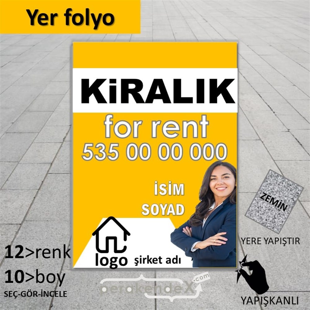 Kiralık Yazısı 002 YER - ZEMİN FOLYO,  VİNİL -dikdörtgen,tek yön baskıyer - zemin folyo,  vinil