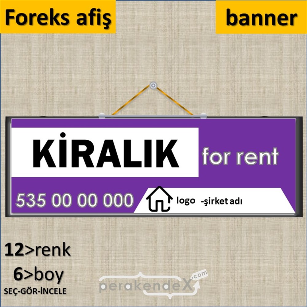 Kiralık Yazısı 003 SERT PLASTİK POSTER,  AFİŞ (BANNER) -dikdörtgen,tek yön baskısert plastik poster,  afiş