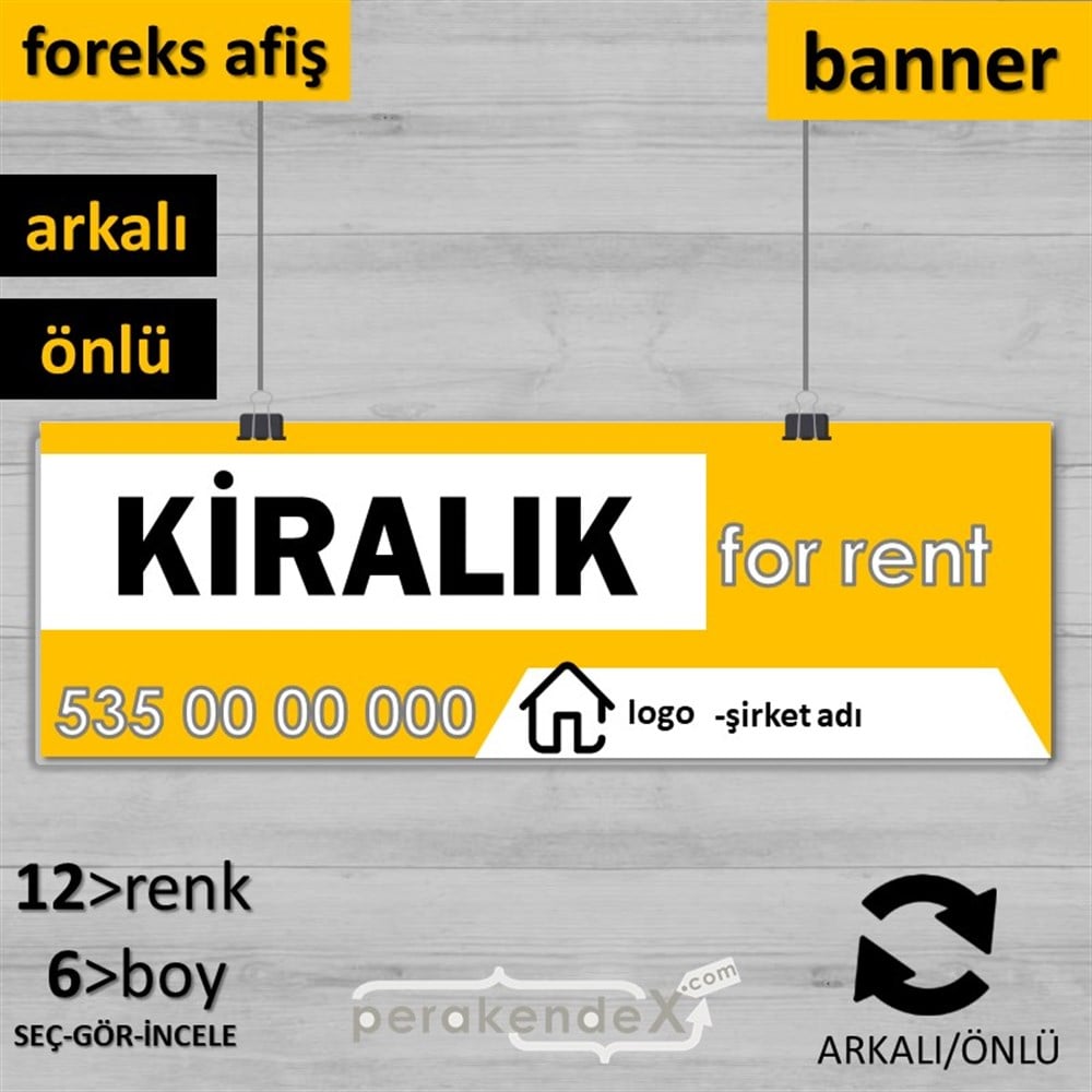 Kiralık Yazısı 003 SERT PLASTİK POSTER,  AFİŞ (BANNER) -dikdörtgen,çift yön baskısert plastik poster,  afiş