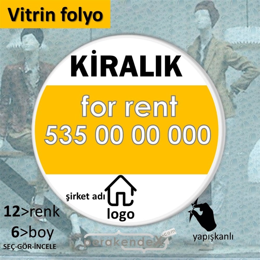 Kiralık Yazısı 003 VİTRİN - CAM FOLYO,  VİNİL -oval,tek yön baskıvitrin - cam folyo,  vinil