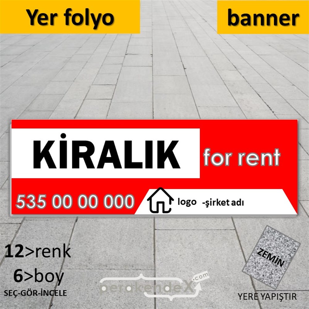 Kiralık Yazısı 003 YER - ZEMİN FOLYO,  VİNİL (BANNER) -dikdörtgen,tek yön baskıyer - zemin folyo,  vinil
