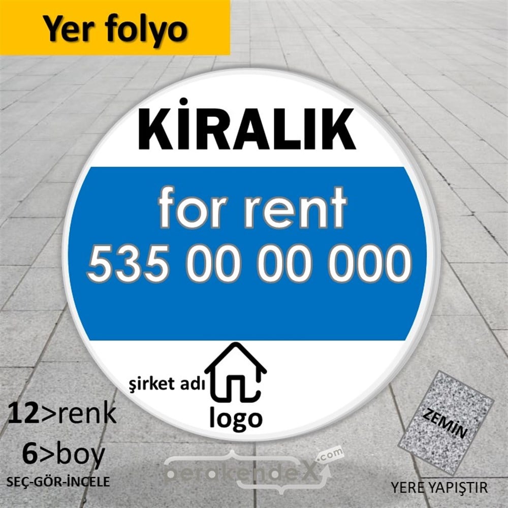 Kiralık Yazısı 003 YER - ZEMİN FOLYO,  VİNİL -oval,tek yön baskıyer - zemin folyo,  vinil