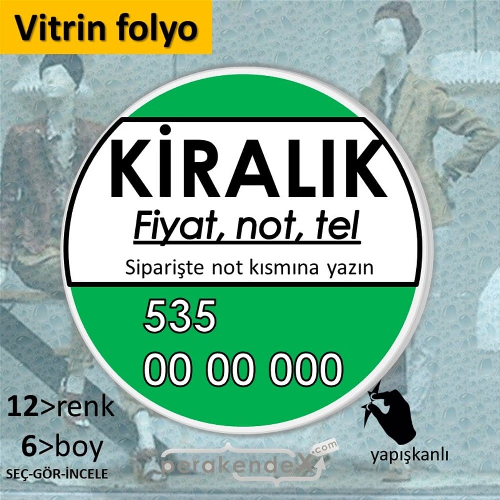 Kiralık Yazısı 005 VİTRİN - CAM FOLYO,  VİNİL -oval,tek yön baskıvitrin - cam folyo,  vinil