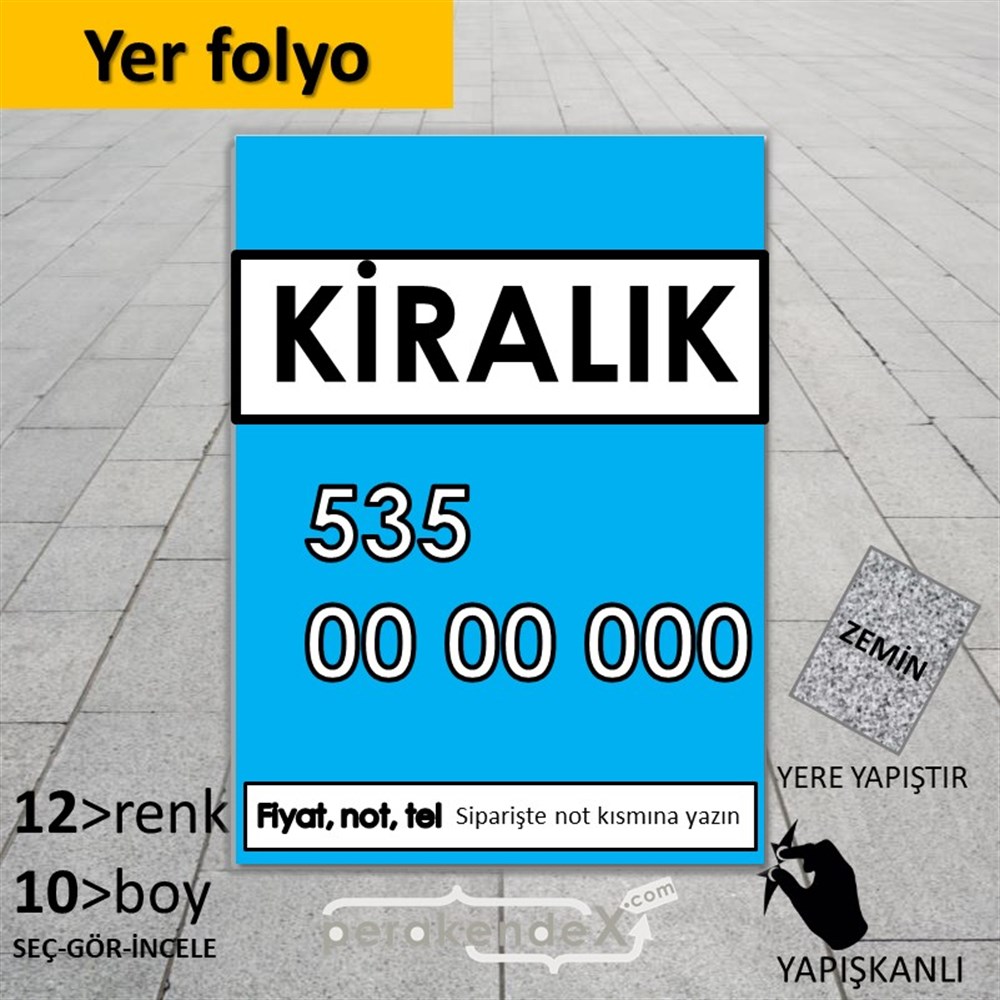 Kiralık Yazısı 005 YER - ZEMİN FOLYO,  VİNİL -dikdörtgen,tek yön baskıyer - zemin folyo,  vinil