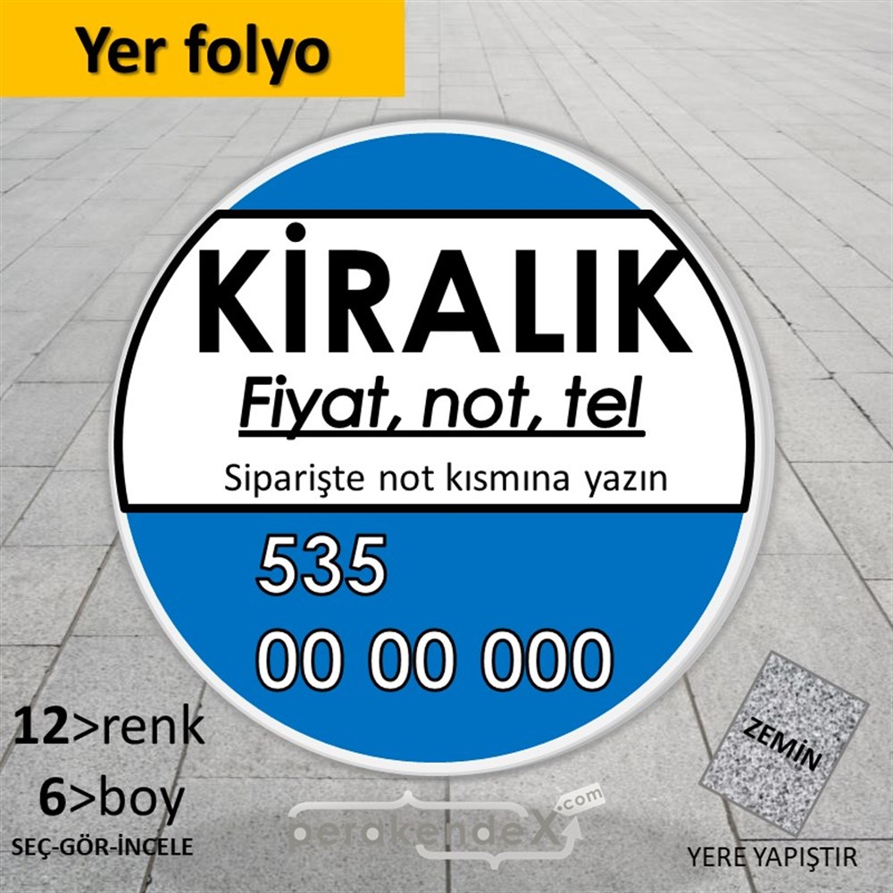 Kiralık Yazısı 005 YER - ZEMİN FOLYO,  VİNİL -oval,tek yön baskıyer - zemin folyo,  vinil