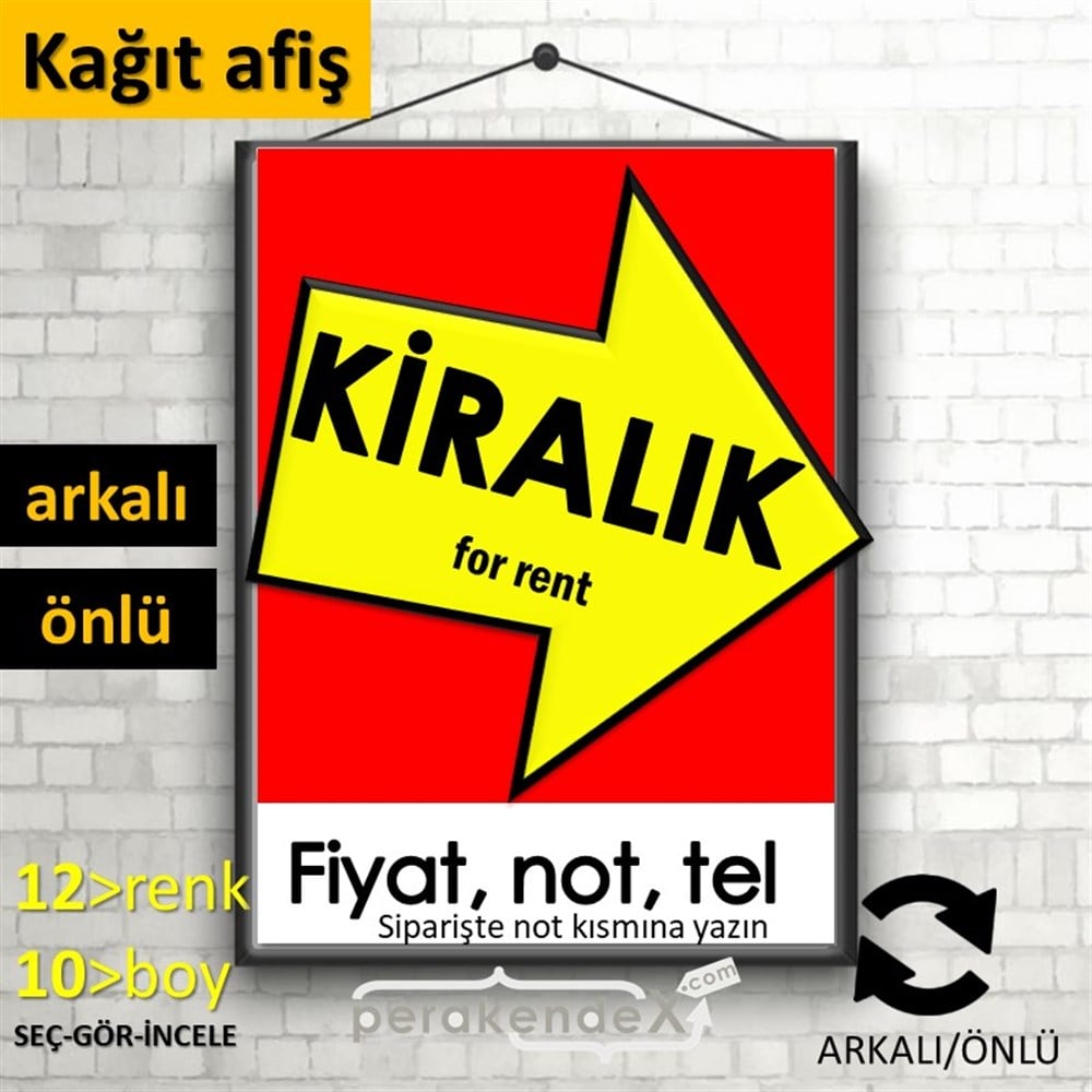 Kiralık Yazısı 007 KAĞIT POSTER,  AFİŞ -dikdörtgen,çift yön baskıkağıt poster,  afiş