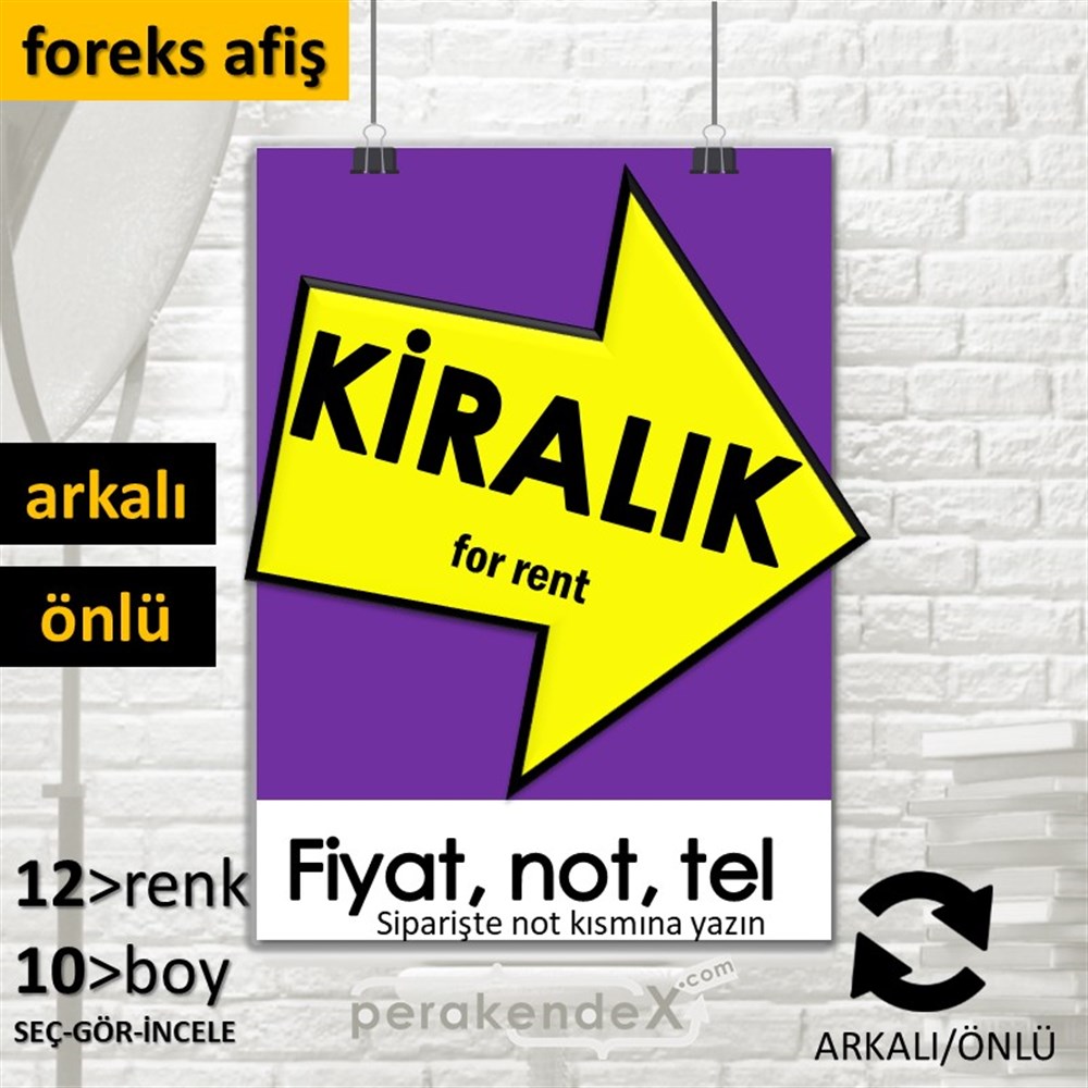 Kiralık Yazısı 007 SERT PLASTİK POSTER,  AFİŞ -dikdörtgen,çift yön baskısert plastik poster,  afiş