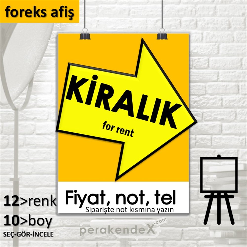 Kiralık Yazısı 007 SERT PLASTİK POSTER,  AFİŞ -dikdörtgen,tek yön baskısert plastik poster,  afiş