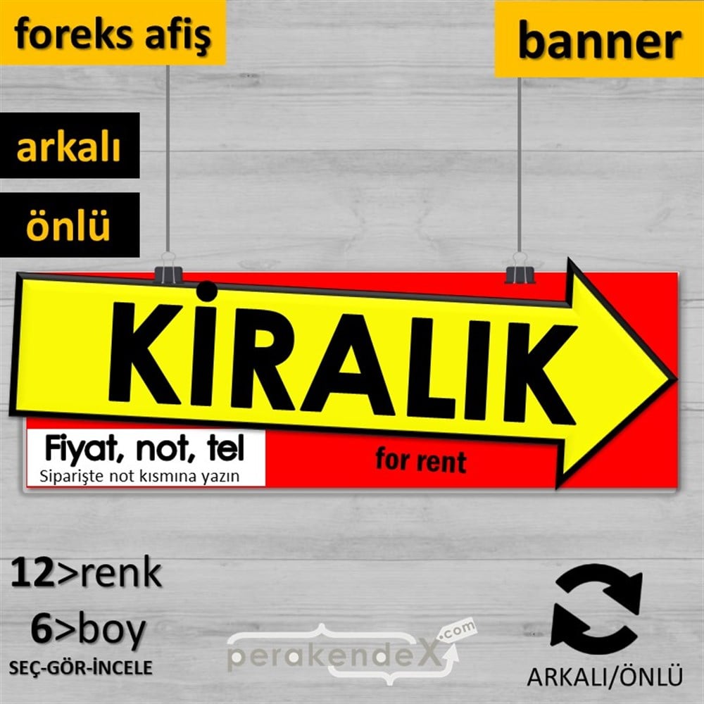 Kiralık Yazısı 007 SERT PLASTİK POSTER,  AFİŞ (BANNER) -dikdörtgen,çift yön baskısert plastik poster,  afiş