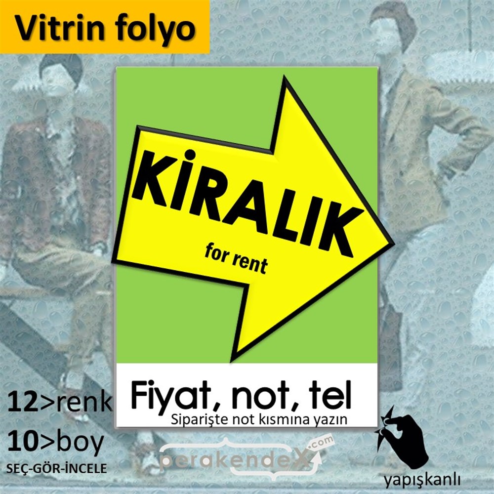 Kiralık Yazısı 007 VİTRİN - CAM FOLYO,  VİNİL -dikdörtgen,tek yön baskıvitrin - cam folyo,  vinil