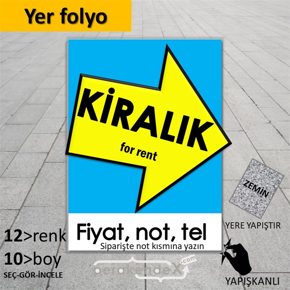 Kiralık Yazısı 007 YER - ZEMİN FOLYO,  VİNİL -dikdörtgen,tek yön baskıyer - zemin folyo,  vinil