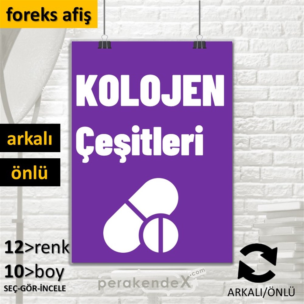 Kolojen Çeşitleri Yazısı SERT PLASTİK POSTER,  AFİŞ -dikdörtgen,çift yön baskısert plastik poster,  afiş