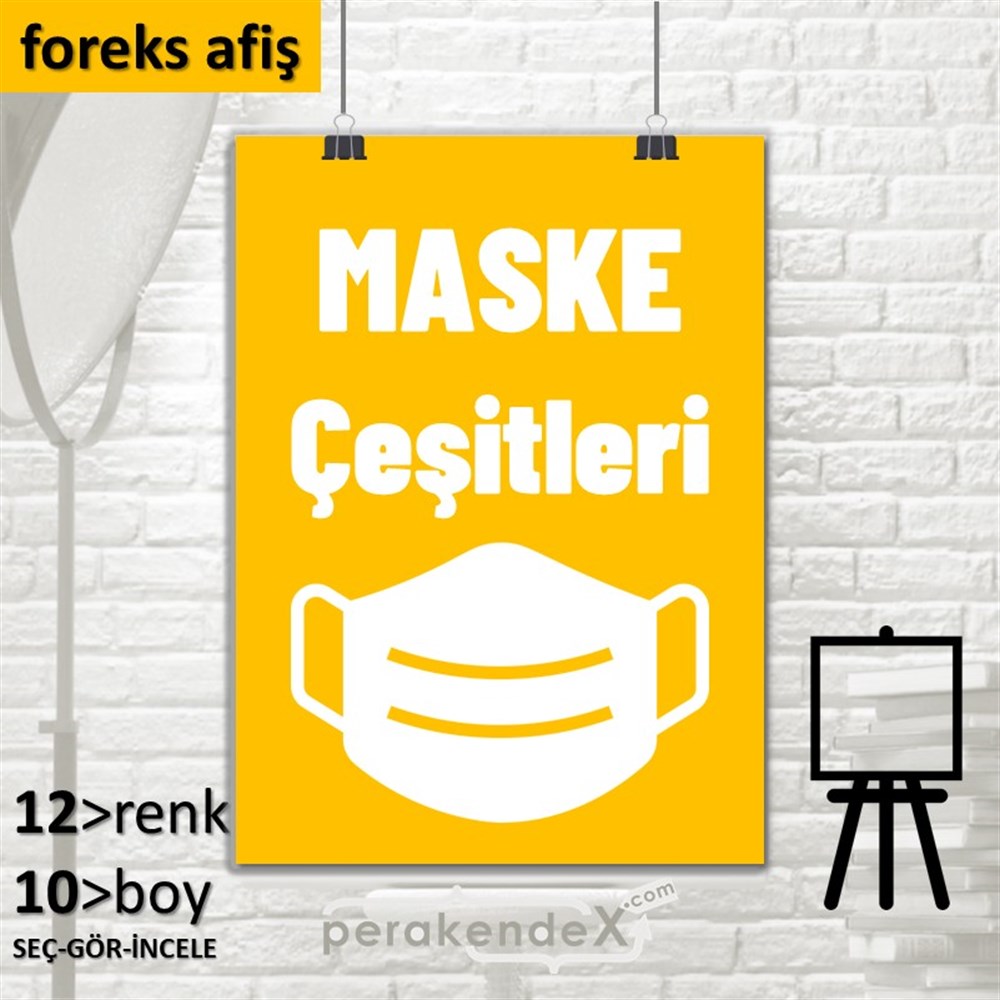 Maske Çeşitleri Yazısı SERT PLASTİK POSTER,  AFİŞ -dikdörtgen,tek yön baskısert plastik poster,  afiş