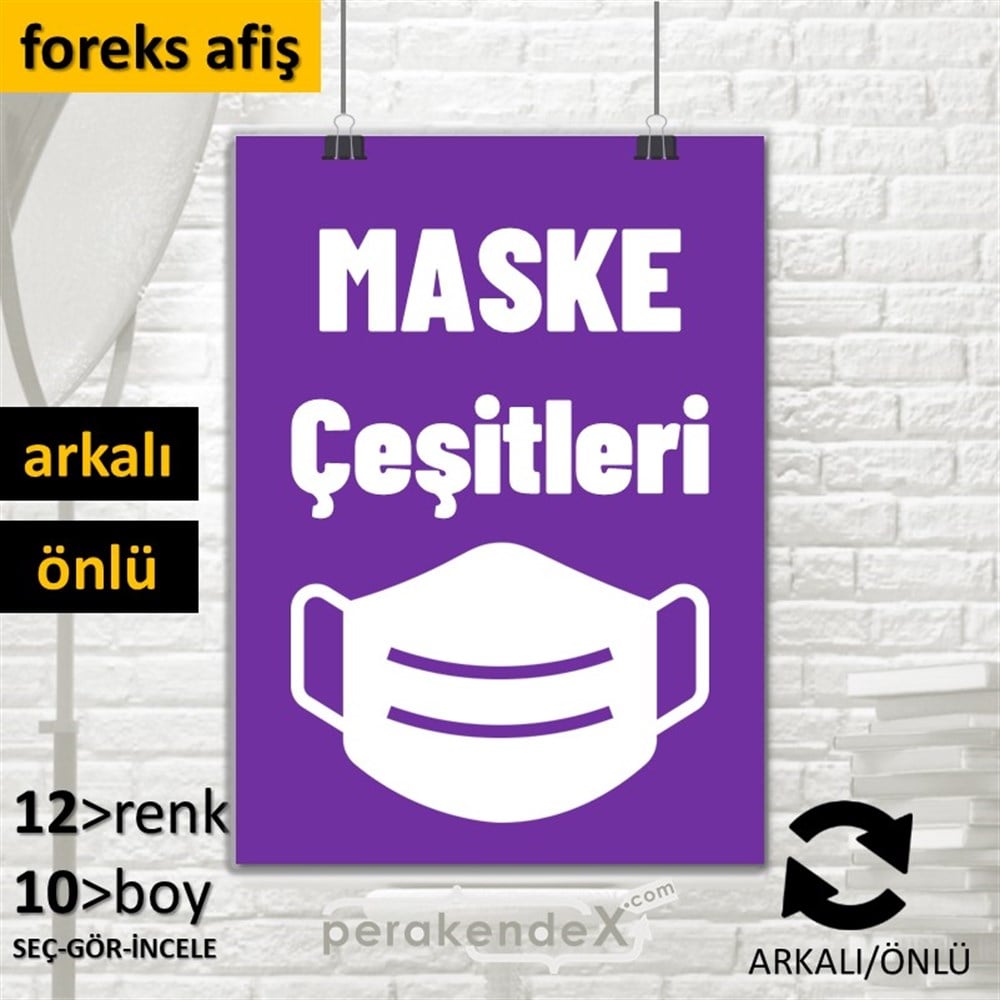 Maske Çeşitleri Yazısı SERT PLASTİK POSTER,  AFİŞ -dikdörtgen,çift yön baskısert plastik poster,  afiş