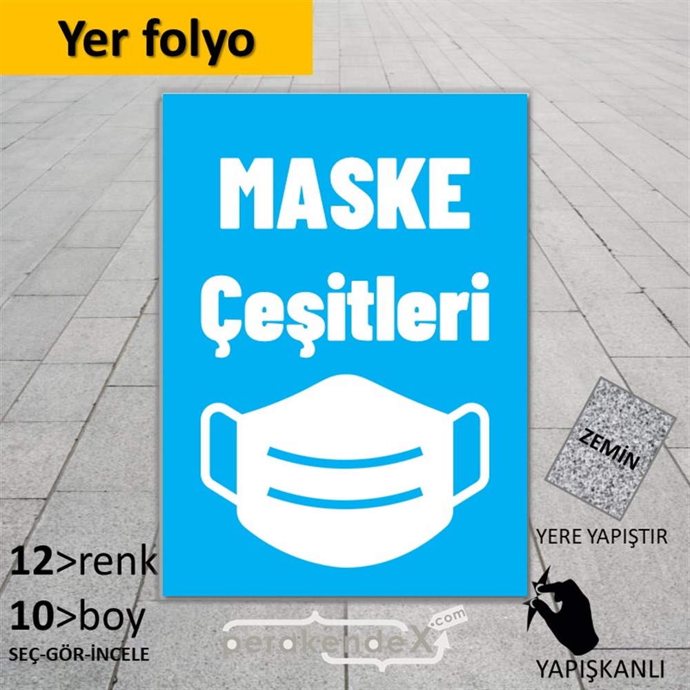 Maske Çeşitleri Yazısı YER - ZEMİN FOLYO,  VİNİL -dikdörtgen,tek yön baskıyer - zemin folyo,  vinil